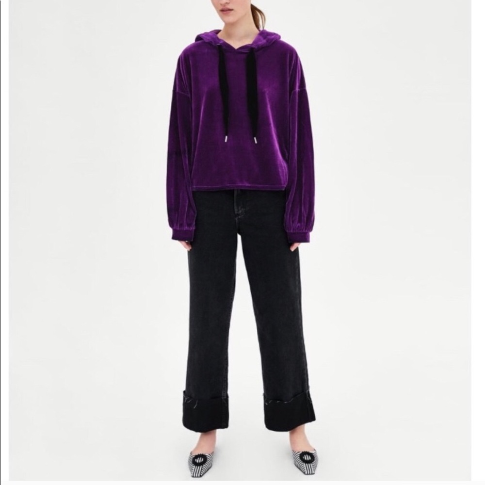 Royal Purple, velvet cropped hoodie.